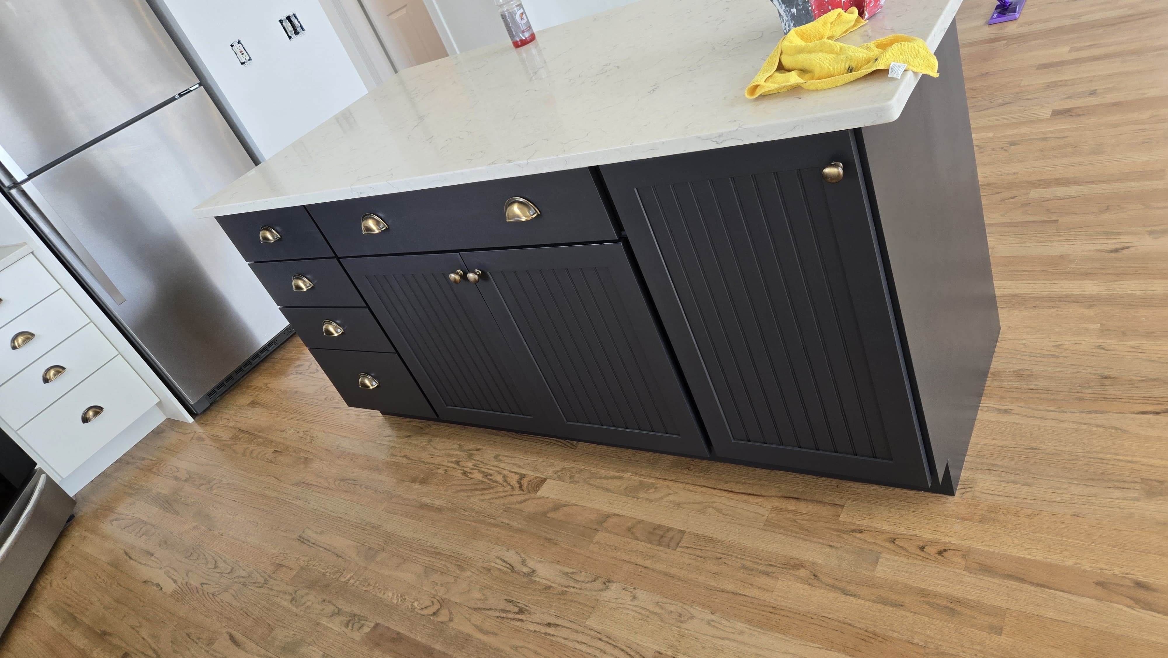 Dark painted kitchen island